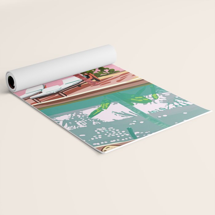 Vacay Villa | Blush Pink Summer Architecture | Tropical Travel Building | Palm Bohemian Resort Yoga Mat Gallery Image 2