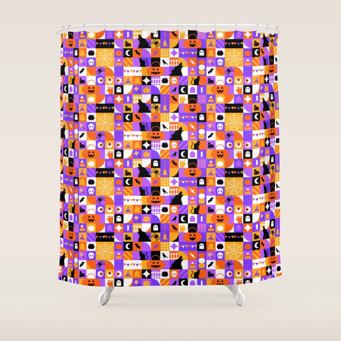 Geometric halloween mosaic pattern Shower Curtain Gallery Image 1