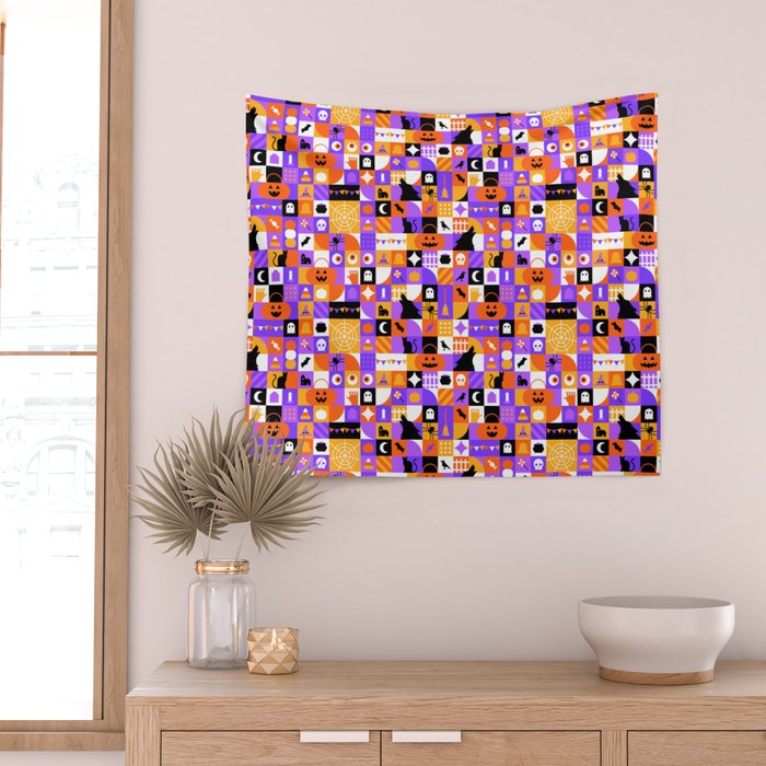 Geometric halloween mosaic pattern Wall Tapestry Gallery Image 2