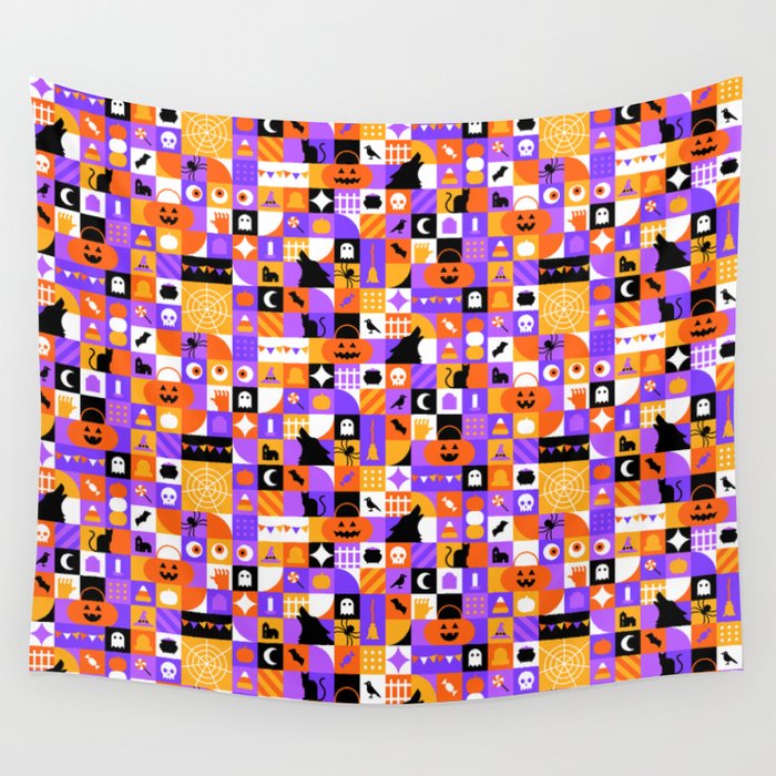 Geometric halloween mosaic pattern Wall Tapestry Gallery Image 1