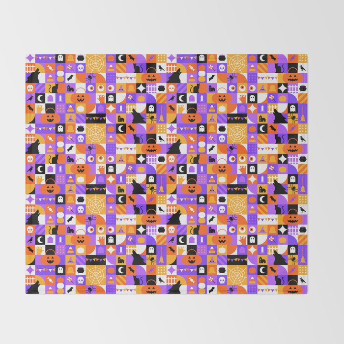Geometric halloween mosaic pattern Throw Blanket Gallery Image 2