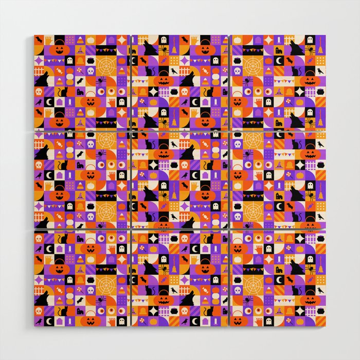 Geometric halloween mosaic pattern Wood Wall Art Gallery Image 1