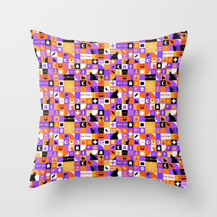 Geometric halloween mosaic pattern Throw Pillow Gallery Image 1