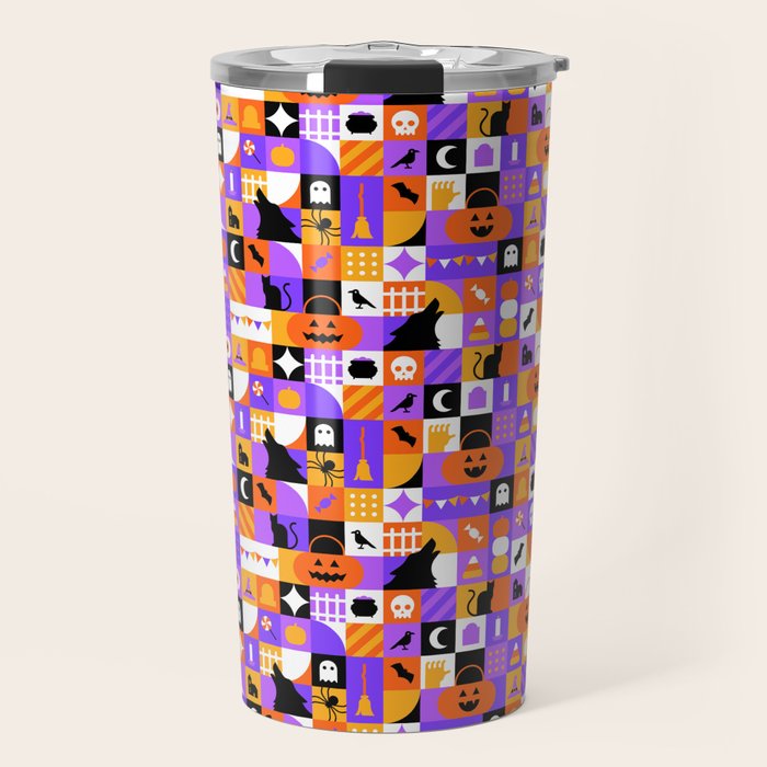 Geometric halloween mosaic pattern Travel Mug Gallery Image 1