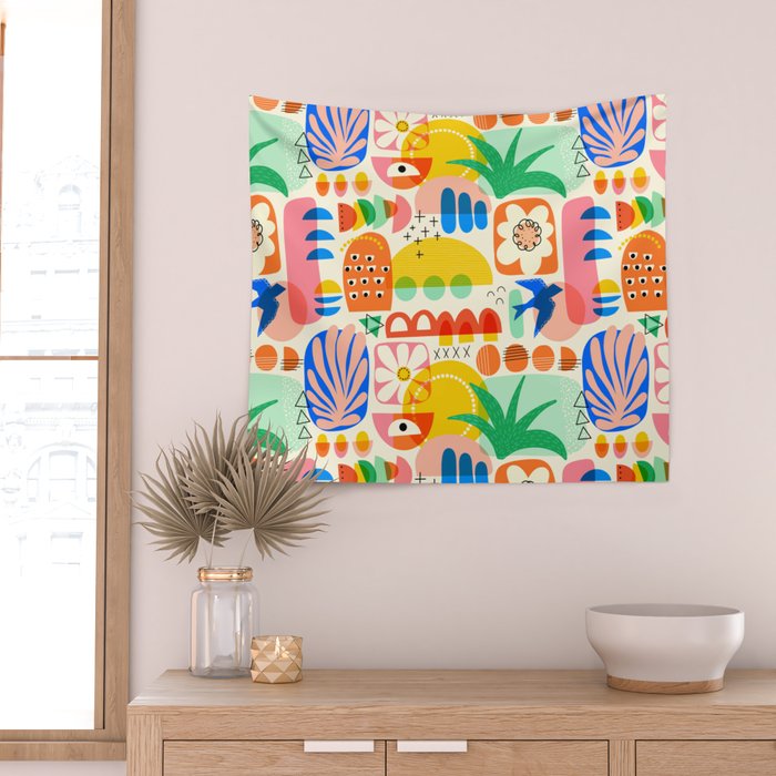 Abstract Mod Art Shapes Pattern Wall Tapestry Gallery Image 2