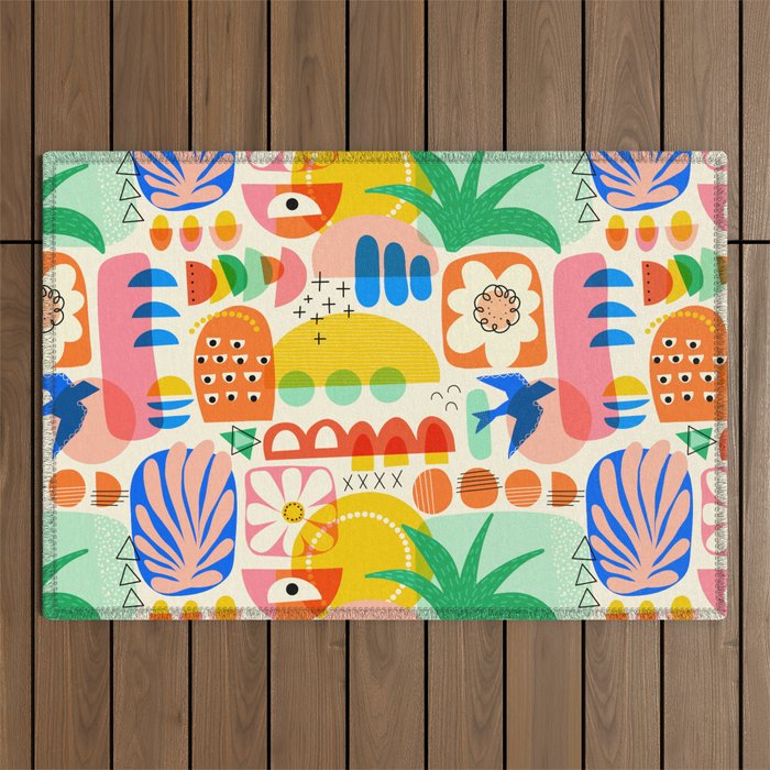 Abstract Mod Art Shapes Pattern Outdoor Rug Gallery Image 1