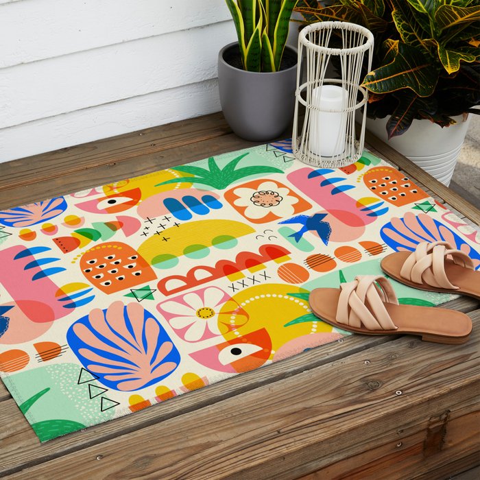 Abstract Mod Art Shapes Pattern Outdoor Rug Gallery Image 2