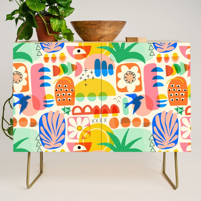 Abstract Mod Art Shapes Pattern Credenza Gallery Image 1