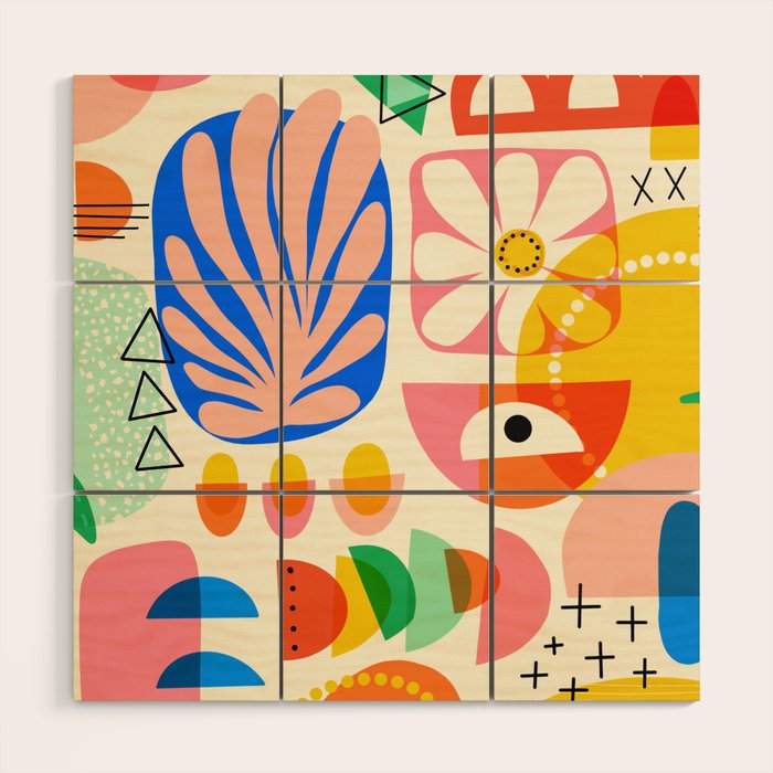 Abstract Mod Art Shapes Pattern Wood Wall Art Gallery Image 1