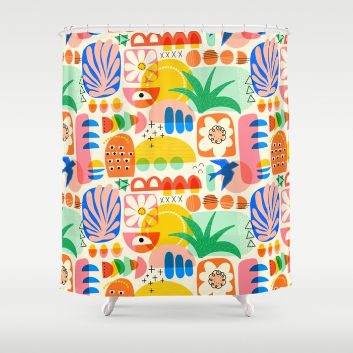 Abstract Mod Art Shapes Pattern Shower Curtain Gallery Image 1