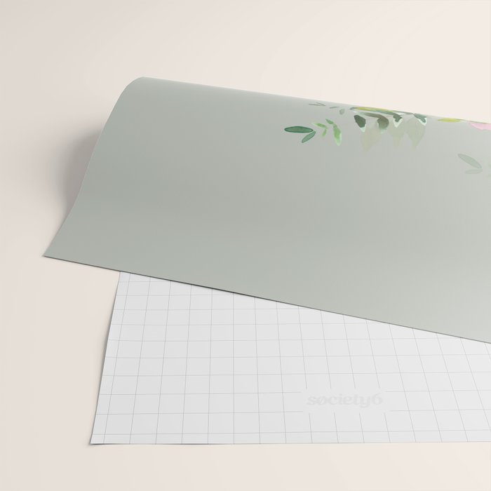 Floral Watercolor, Roses, Green and Pink Wrapping Paper Gallery Image 2