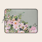 Floral Watercolor, Roses, Green and Pink Laptop Sleeve Gallery Image 1