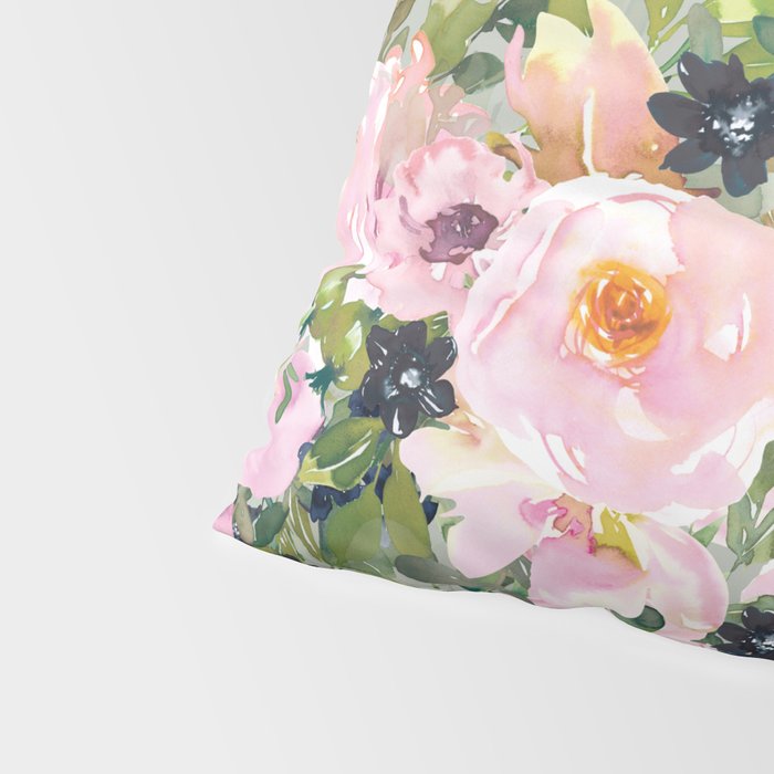 Floral Watercolor, Roses, Green and Pink Pillow Sham Gallery Image 4