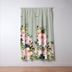 Floral Watercolor, Roses, Green and Pink Window Curtain Gallery Image 3