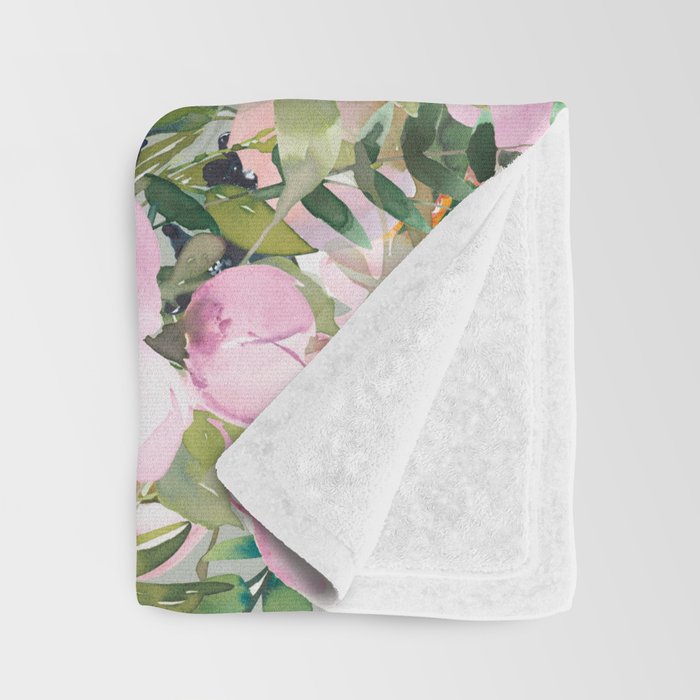 Floral Watercolor, Roses, Green and Pink Throw Blanket Gallery Image 3