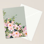Floral Watercolor, Roses, Green and Pink Stationery Card Gallery Image 2