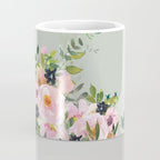 Floral Watercolor, Roses, Green and Pink Coffee Mug Gallery Image 4