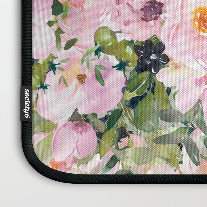 Floral Watercolor, Roses, Green and Pink Laptop Sleeve Gallery Image 3
