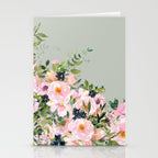 Floral Watercolor, Roses, Green and Pink Stationery Card Gallery Image 2