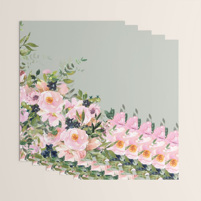 Floral Watercolor, Roses, Green and Pink Wrapping Paper Gallery Image 3