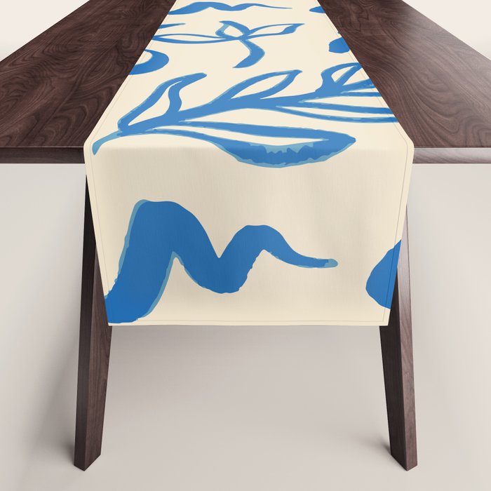 Blue organic watercolor nature art pattern Table Runner Gallery Image 1