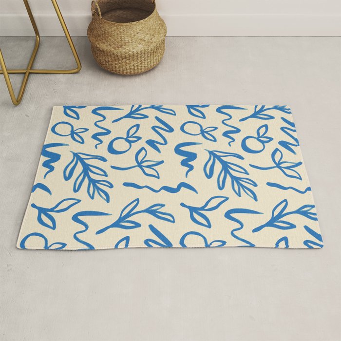 Blue organic watercolor nature art pattern Rug Gallery Image 1