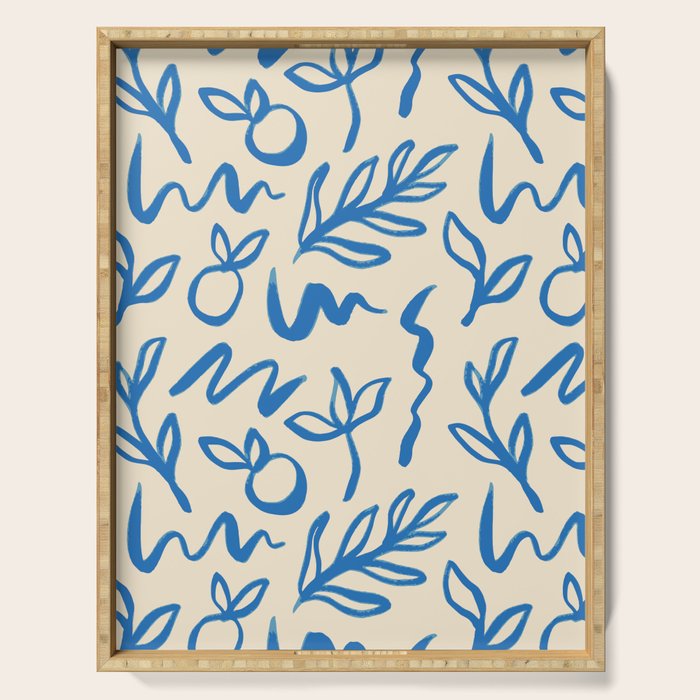 Blue organic watercolor nature art pattern Serving Tray Gallery Image 1