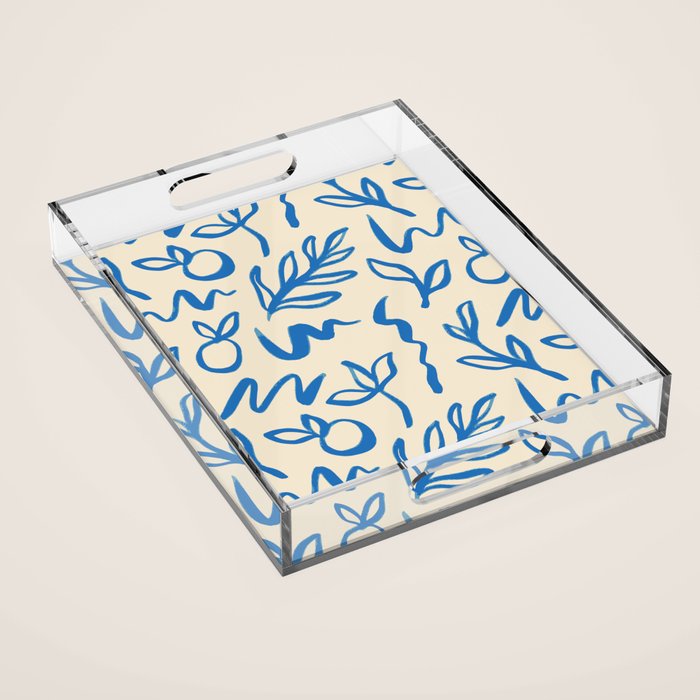Blue organic watercolor nature art pattern Acrylic Tray Gallery Image 1