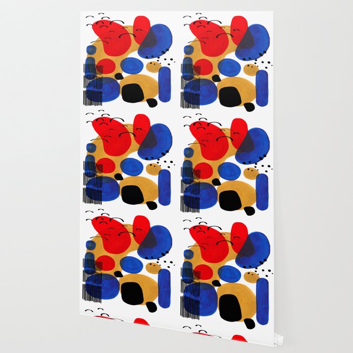 Modern Mid Century Fun Colorful Abstract Minimalist Painting Shapes & Patterns Primary Colors Wallpaper Gallery Image 2