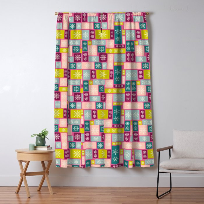 Colorful Geometric Snowflake Tiles Window Curtain Gallery Image 1