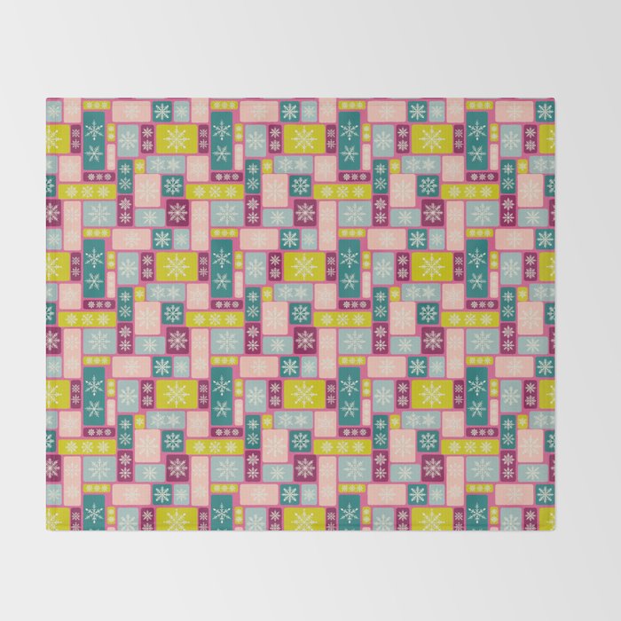 Colorful Geometric Snowflake Tiles Throw Blanket Gallery Image 2