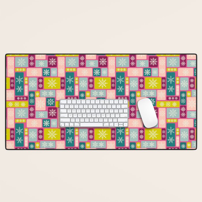 Colorful Geometric Snowflake Tiles Desk Mat Gallery Image 1