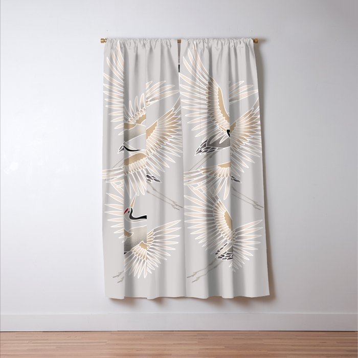 traditional Japanese cranes bright illustration Window Curtain Gallery Image 3