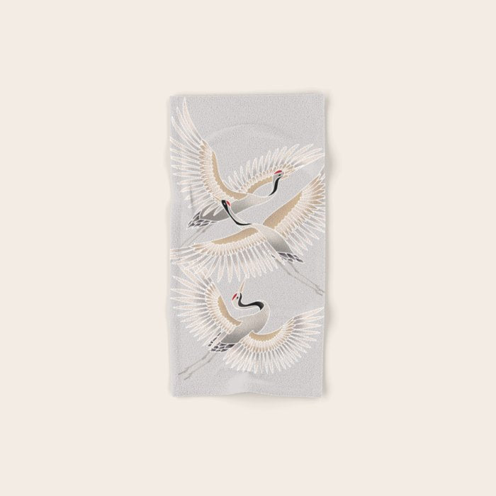 traditional Japanese cranes bright illustration Bath Towel Gallery Image 1