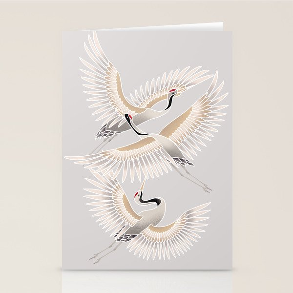 traditional Japanese cranes bright illustration Stationery Card Gallery Image 1