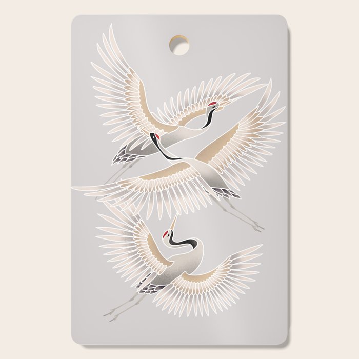 traditional Japanese cranes bright illustration Cutting Board Gallery Image 1