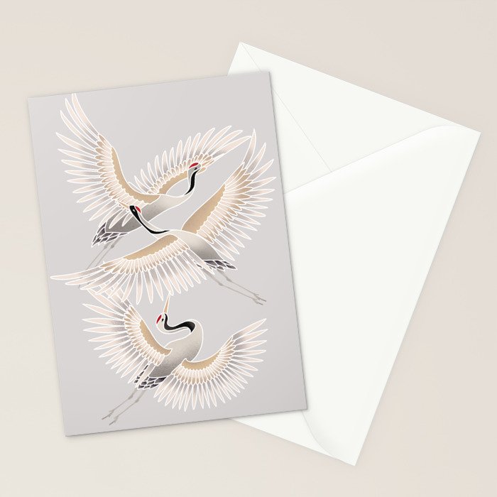 traditional Japanese cranes bright illustration Stationery Card Gallery Image 2