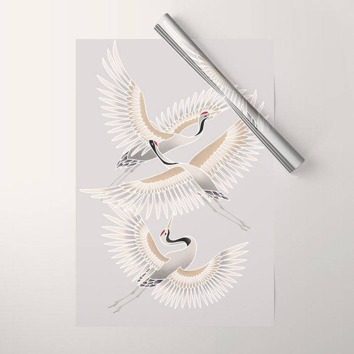 traditional Japanese cranes bright illustration Wrapping Paper Gallery Image 1