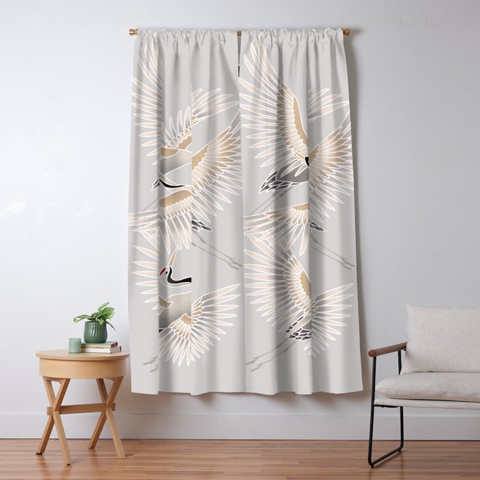 traditional Japanese cranes bright illustration Window Curtain Gallery Image 5