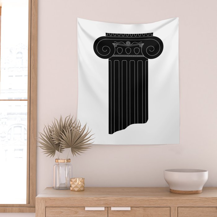 Vintage black and white greek column cartoon  Wall Tapestry Gallery Image 2