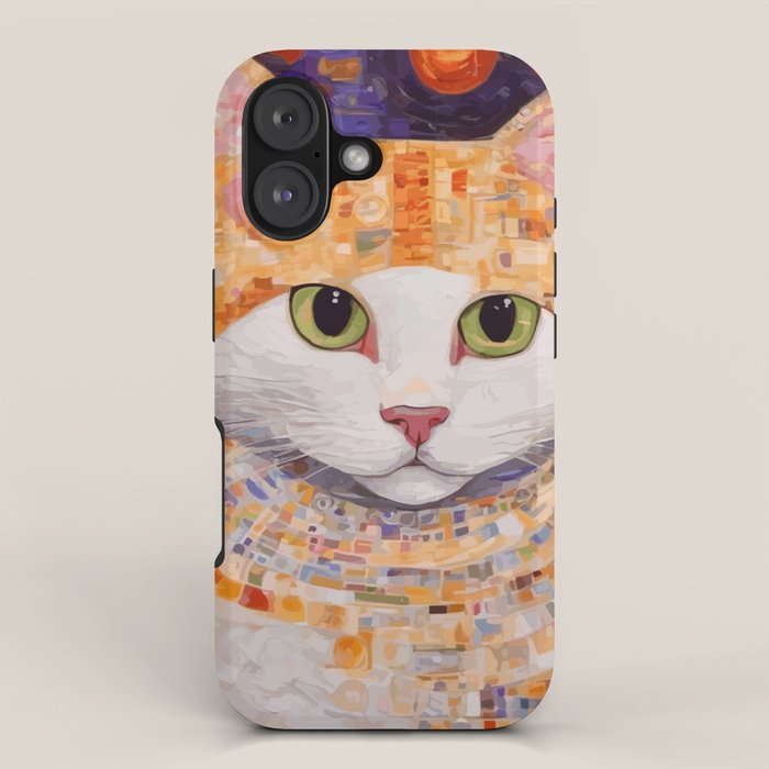 Gustav Klimt Style Tabby Cat Kitten with Green Eyes in a Starry Night iPhone Case Gallery Image 1