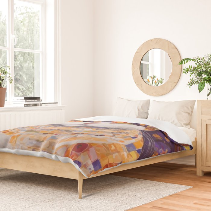 Gustav Klimt Style Tabby Cat Kitten with Green Eyes in a Starry Night Duvet Cover Gallery Image 2