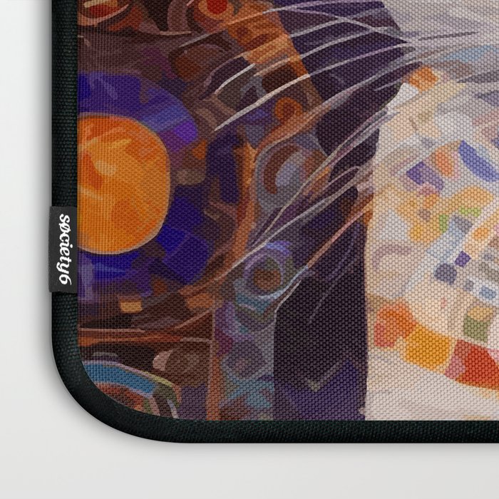 Gustav Klimt Style Tabby Cat Kitten with Green Eyes in a Starry Night Laptop Sleeve Gallery Image 3