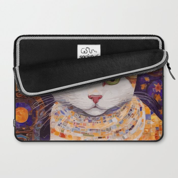 Gustav Klimt Style Tabby Cat Kitten with Green Eyes in a Starry Night Laptop Sleeve Gallery Image 2