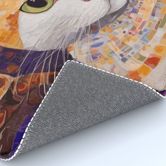 Gustav Klimt Style Tabby Cat Kitten with Green Eyes in a Starry Night Rug Gallery Image 4