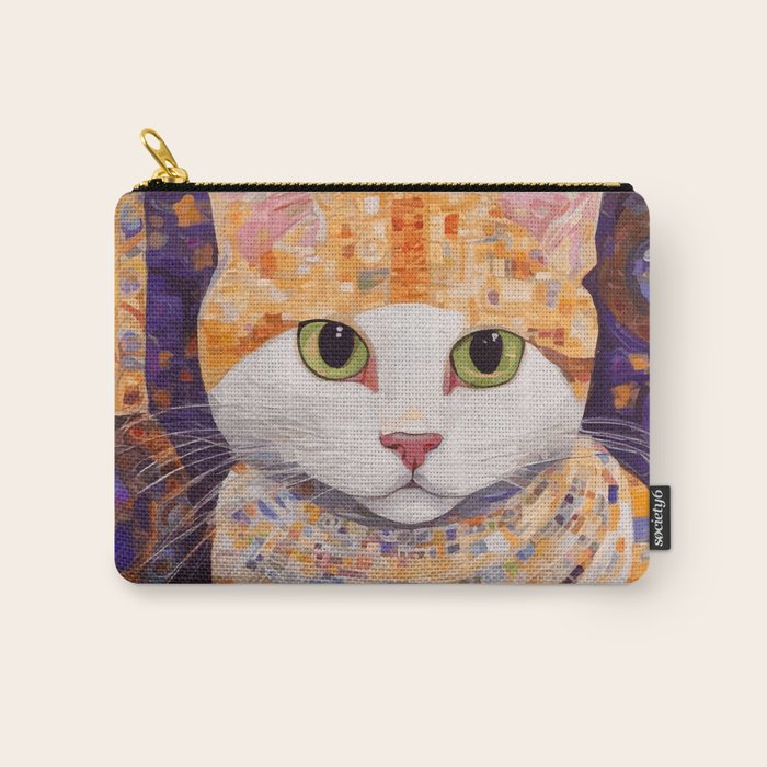Gustav Klimt Style Tabby Cat Kitten with Green Eyes in a Starry Night Carry All Pouch Gallery Image 1