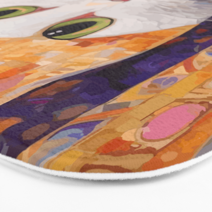 Gustav Klimt Style Tabby Cat Kitten with Green Eyes in a Starry Night Bath Mat Gallery Image 3