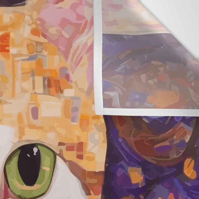 Gustav Klimt Style Tabby Cat Kitten with Green Eyes in a Starry Night Wall Tapestry Gallery Image 3