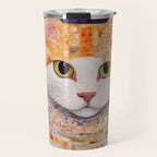 Gustav Klimt Style Tabby Cat Kitten with Green Eyes in a Starry Night Travel Mug Gallery Image 1