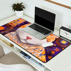 Gustav Klimt Style Tabby Cat Kitten with Green Eyes in a Starry Night Desk Mat Gallery Image 2